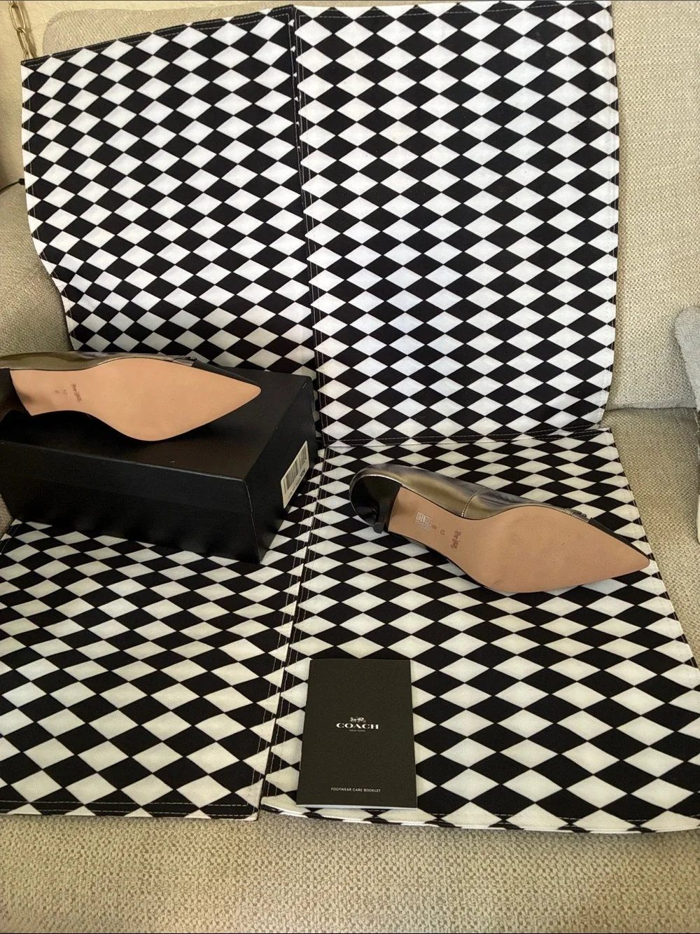 Coach Metallic Silver and Black Pointed Toe Kitten Heels